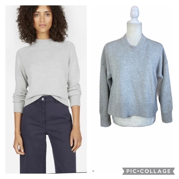 Everlane Sweaters - Everlane Light Gray Soft Cotton Square Crew Neck Chunky Sweater Size XS.